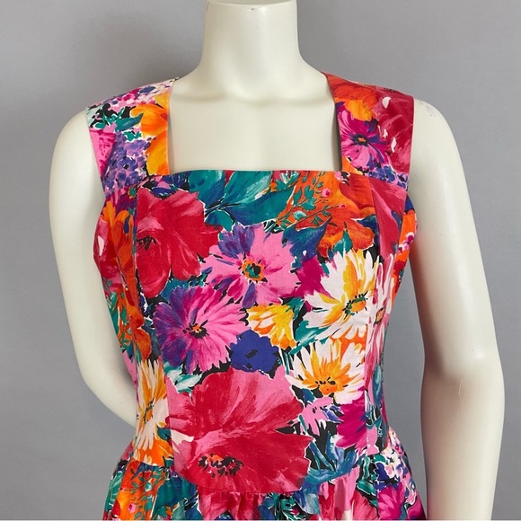 Vintage Floral Dress Sheath Vibrant Convertible Collar Square Neck Petite Lanz - Picture 6 of 16